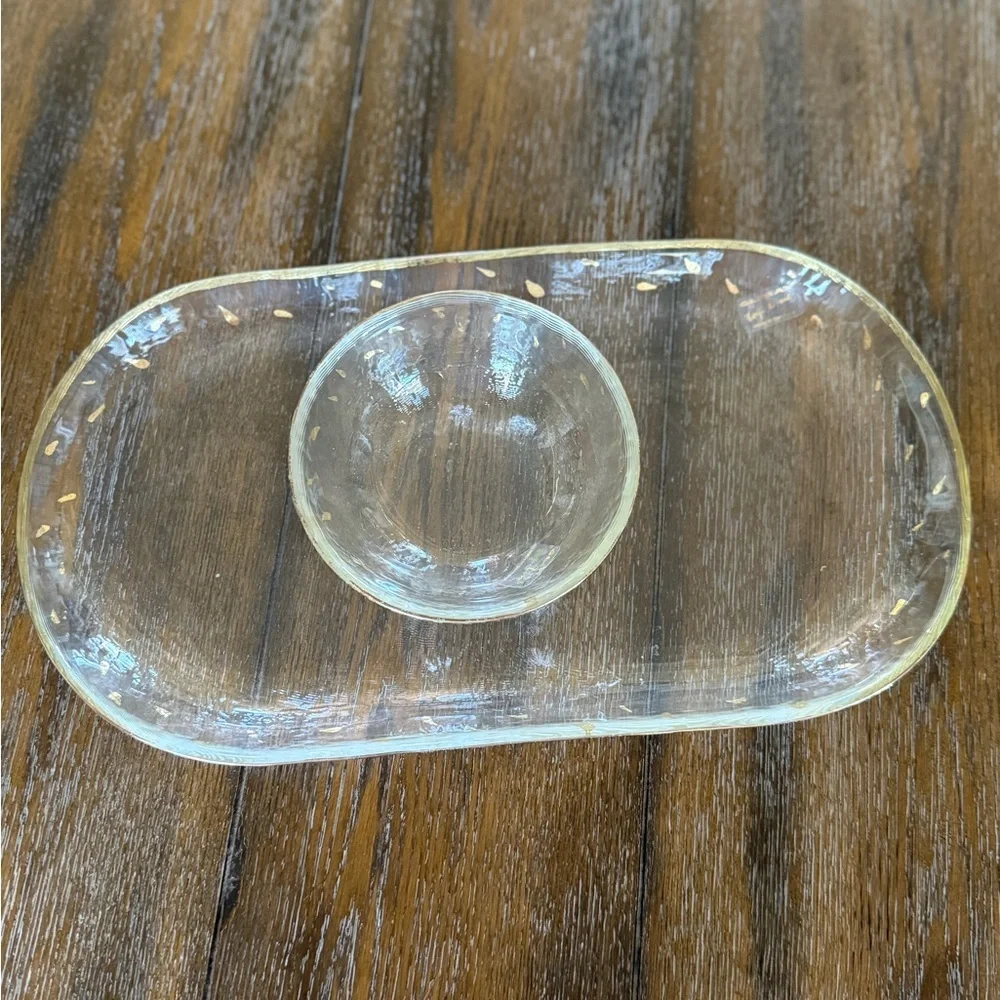 GLASAX German Glass Top Line Crystal Serving Dish and Small Bowl with Gold